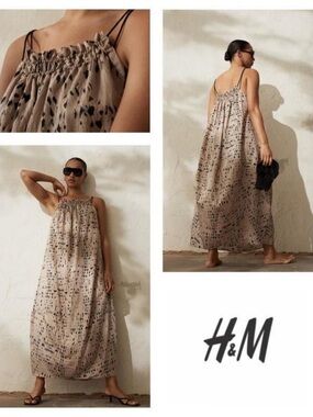 H&M Beige Maxi Dress with Black Speckle Print